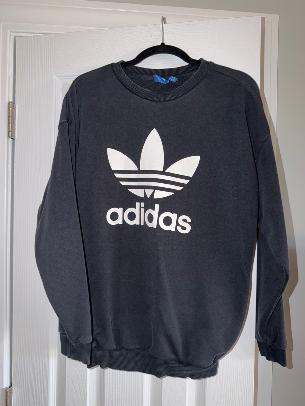 adidas Black Crewneck Sweatshirt with White Trefoil Logo